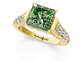 Yellow gold Fancy Green Princess  Cut Diamond Pavé Band Solitaire with Four-Prong Setting_16