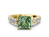 Yellow gold Fancy Green Princess  Cut Diamond Pavé Band Solitaire with Four-Prong Setting_3
