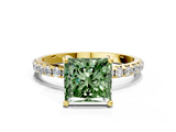 Yellow gold Fancy Green Princess  Cut Diamond Pavé Band Solitaire with Four-Prong Setting_3