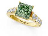 Yellow gold Fancy Green Princess  Cut Diamond Pavé Band Solitaire with Four-Prong Setting_4
