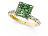 Yellow gold Fancy Green Princess  Cut Diamond Pavé Band Solitaire with Four-Prong Setting_4
