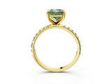 Yellow gold Fancy Green Princess  Cut Diamond Pavé Band Solitaire with Four-Prong Setting_6