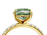 Yellow gold Fancy Green Princess  Cut Diamond Pavé Band Solitaire with Four-Prong Setting_7