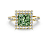 Yellow gold Fancy Green Princess Cut Diamond Pavé Halo Ring with Four-Prong Setting_17