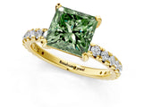 Yellow gold Fancy Green Princess Cut Diamond Pavé Solitaire Ring with Round Band and Prong Setting_13