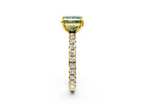 Yellow gold Fancy Green Princess Cut Diamond Pavé Solitaire Ring with Round Band and Prong Setting_14