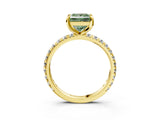 Yellow gold Fancy Green Princess Cut Diamond Pavé Solitaire Ring with Round Band and Prong Setting_15