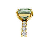 Yellow gold Fancy Green Princess Cut Diamond Pavé Solitaire Ring with Round Band and Prong Setting_17