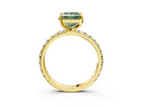 Yellow gold Fancy Green Princess Cut Diamond Pavé Solitaire Ring with Round Band and Prong Setting_27