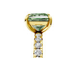 Yellow gold Fancy Green Princess Cut Diamond Pavé Solitaire Ring with Round Band and Prong Setting_29