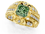 Yellow gold Fancy Green Princess Cut Diamond Pave Art Deco Split Shank Ring with Four-Prong Setting_1
