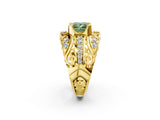 Yellow gold Fancy Green Princess Cut Diamond Pave Art Deco Split Shank Ring with Four-Prong Setting_2
