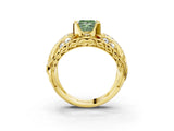 Yellow gold Fancy Green Princess Cut Diamond Pave Art Deco Split Shank Ring with Four-Prong Setting_3