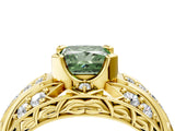 Yellow gold Fancy Green Princess Cut Diamond Pave Art Deco Split Shank Ring with Four-Prong Setting_4