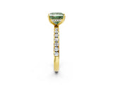 Yellow gold Fancy Green Princess Cut Diamond Pave Band Solitaire Ring with Four-Prong Setting_19