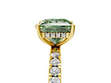 Yellow gold Fancy Green Princess Cut Diamond Pave Band Solitaire Ring with Four-Prong Setting_22