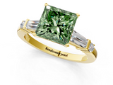 Yellow gold Fancy Green Princess  Cut Diamond Ring with Baguette Side Stones, Channel Set Band, and Four-Prong Setting_1