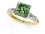 Yellow gold Fancy Green Princess  Cut Diamond Ring with Baguette Side Stones, Channel Set Band, and Four-Prong Setting_25