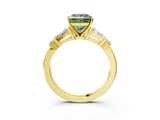 Yellow gold Fancy Green Princess  Cut Diamond Ring with Baguette Side Stones, Channel Set Band, and Four-Prong Setting_27