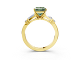 Yellow gold Fancy Green Princess  Cut Diamond Ring with Baguette Side Stones, Channel Set Band, and Four-Prong Setting_3