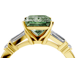 Yellow gold Fancy Green Princess  Cut Diamond Ring with Baguette Side Stones, Channel Set Band, and Four-Prong Setting_4