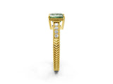 Yellow gold Fancy Green Princess Cut Diamond Ring with Milgrain Pavé Band and Four-Prong Setting_22