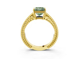 Yellow gold Fancy Green Princess Cut Diamond Ring with Milgrain Pavé Band and Four-Prong Setting_23