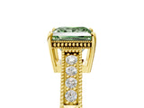 Yellow gold Fancy Green Princess Cut Diamond Ring with Milgrain Pavé Band and Four-Prong Setting_25