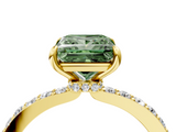 Yellow gold Fancy Green Princess  Cut Diamond Ring with Pavé Band and Four-Prong Setting_4