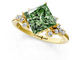 Yellow gold Fancy Green Princess Cut Diamond Ring with Side Stones and Four-Prong Setting_42