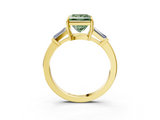 Yellow gold Fancy Green Princess  Cut Diamond Ring with Tapered Baguette Side Stones in Four-Prong Setting_3