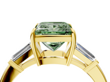 Yellow gold Fancy Green Princess  Cut Diamond Ring with Tapered Baguette Side Stones in Four-Prong Setting_4