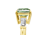 Yellow gold Fancy Green Princess  Cut Diamond Ring with Tapered Baguette Side Stones in Four-Prong Setting_5