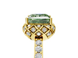 Yellow gold Fancy Green Princess Cut Diamond Scalloped Halo Engagement Ring with Round Shared Prong Band_17
