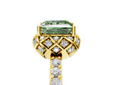 Yellow gold Fancy Green Princess Cut Diamond Scalloped Halo Engagement Ring with Round Shared Prong Band_29