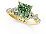 Yellow gold Fancy Green Princess Cut Diamond Scattered Round Accent Ring with Prong Setting_13
