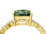 Yellow gold Fancy Green Princess Cut Diamond Scattered Round Accent Ring with Prong Setting_16
