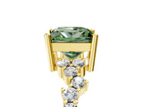 Yellow gold Fancy Green Princess Cut Diamond Scattered Round Accent Ring with Prong Setting_17