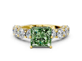 Yellow gold Fancy Green Princess Cut Diamond Side Stone Engagement Ring with Four-Prong Setting_24