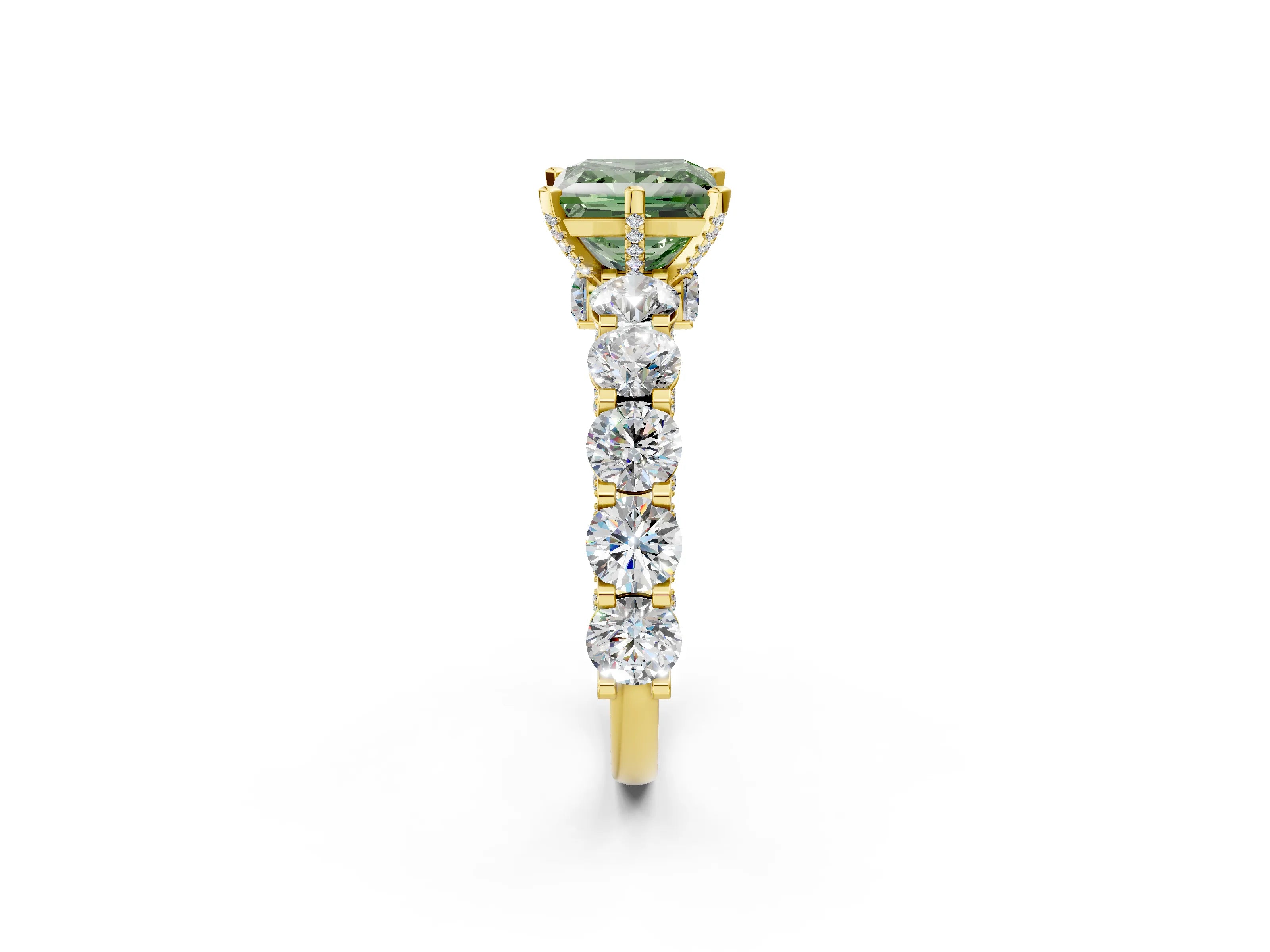 Yellow gold Fancy Green Princess Cut Diamond Side Stone Engagement Ring with Four-Prong Setting_26