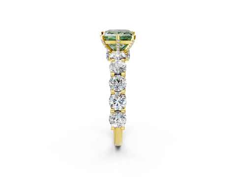 Yellow gold Fancy Green Princess Cut Diamond Side Stone Engagement Ring with Four-Prong Setting_26