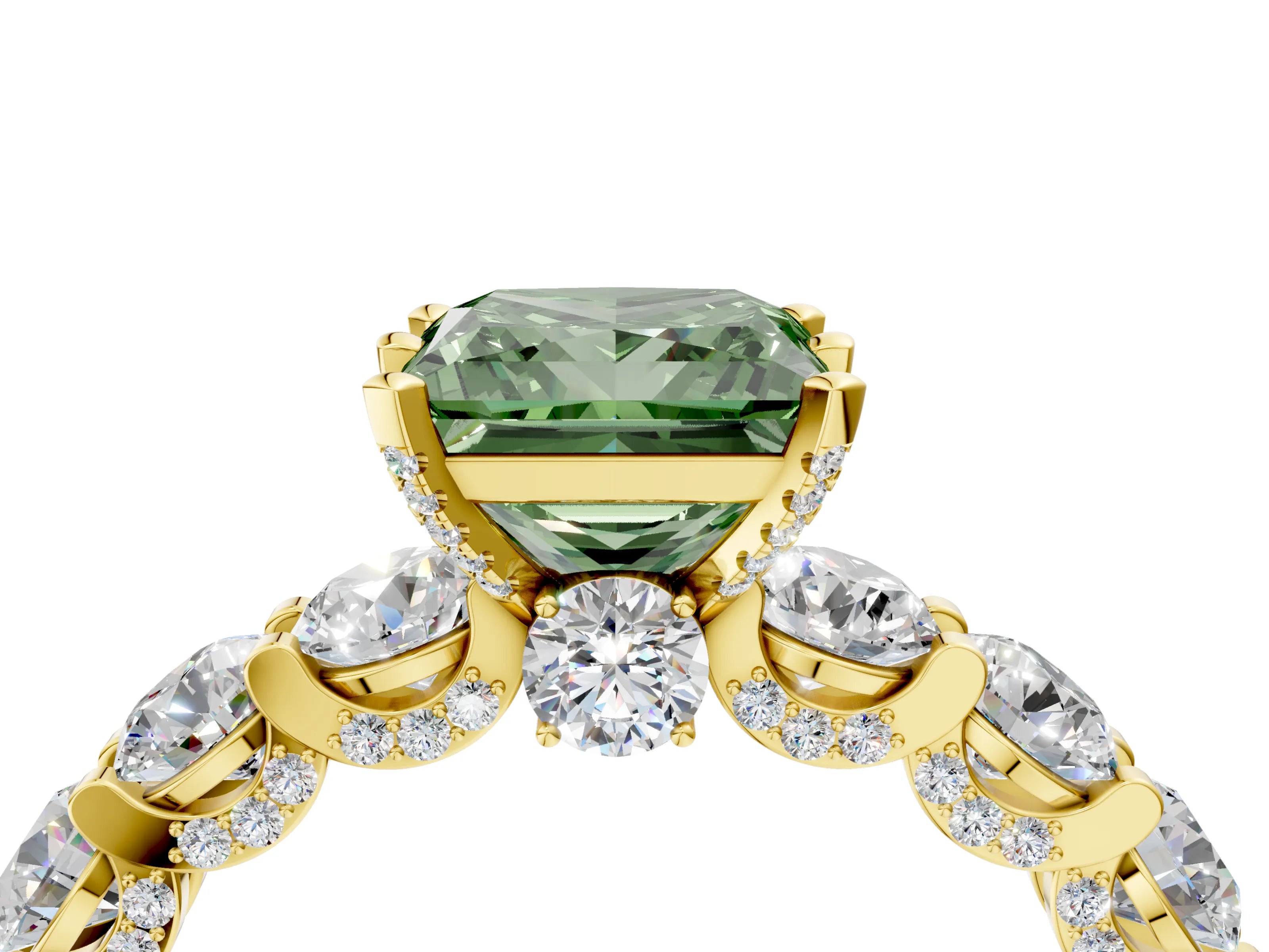 Yellow gold Fancy Green Princess Cut Diamond Side Stone Engagement Ring with Four-Prong Setting_28