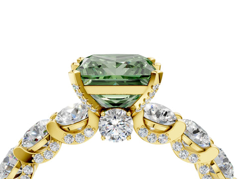 Yellow gold Fancy Green Princess Cut Diamond Side Stone Engagement Ring with Four-Prong Setting_28