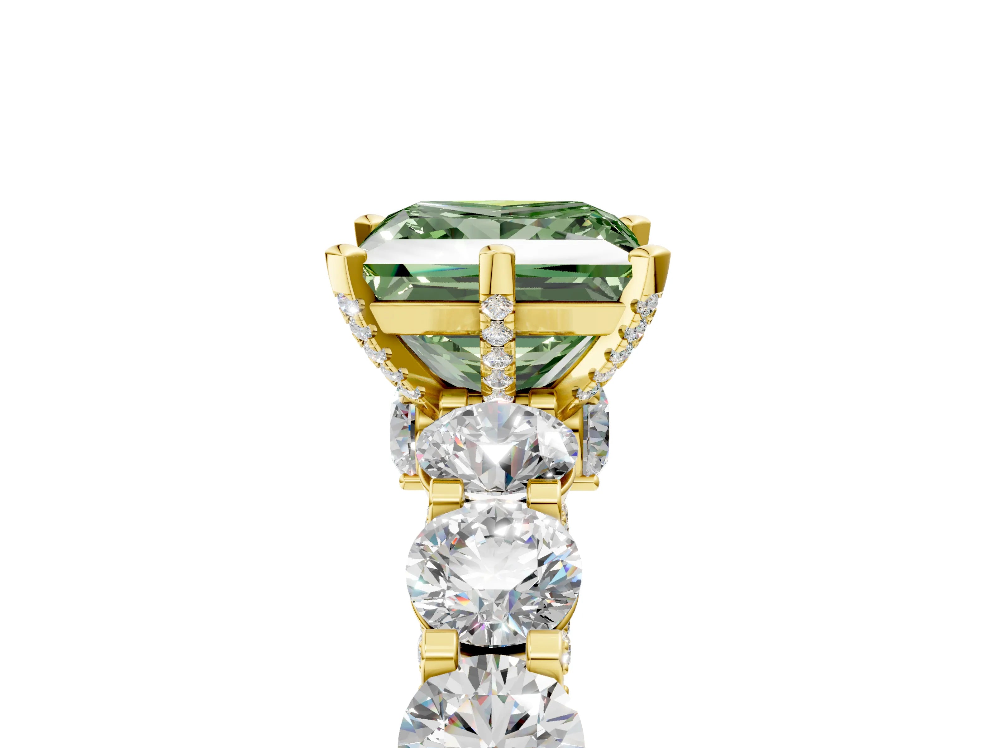 Yellow gold Fancy Green Princess Cut Diamond Side Stone Engagement Ring with Four-Prong Setting_29