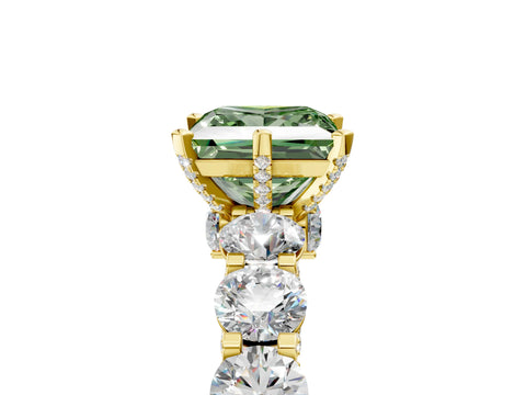 Yellow gold Fancy Green Princess Cut Diamond Side Stone Engagement Ring with Four-Prong Setting_29