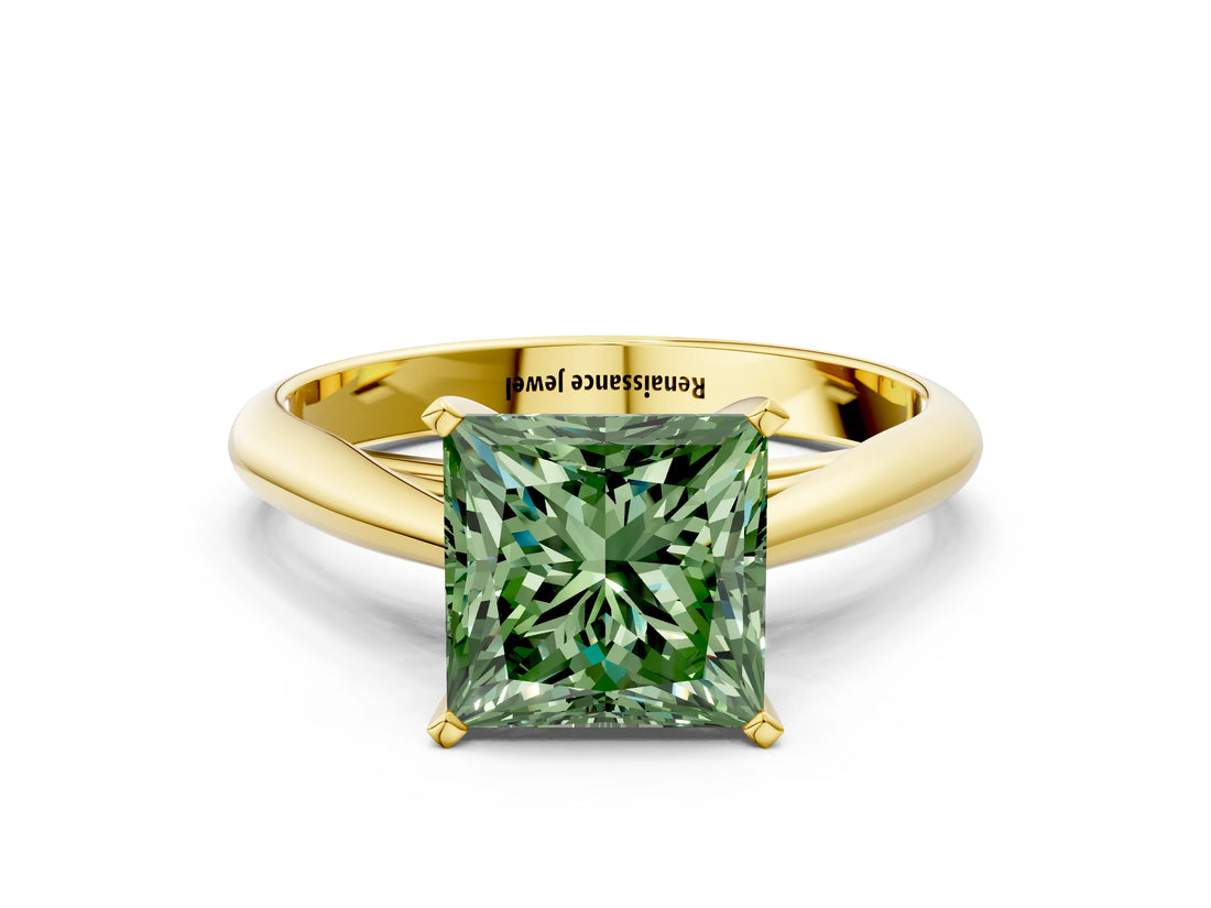 Yellow gold Fancy Green Princess Cut Diamond Solitaire Engagement Ring with Cathedral Setting and Four-Prong Mount_18