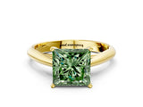Yellow gold Fancy Green Princess Cut Diamond Solitaire Engagement Ring with Cathedral Setting and Four-Prong Mount_72