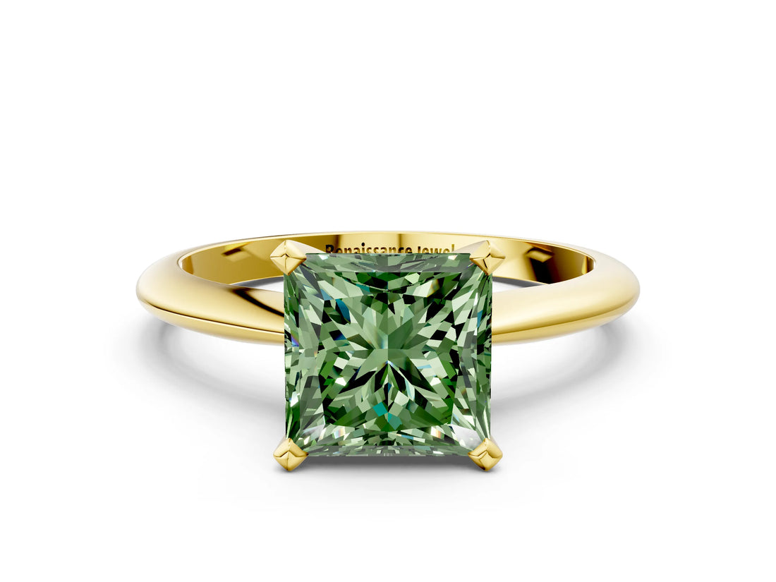 Yellow gold Fancy Green Princess Cut Diamond Solitaire Engagement Ring with Classic Band and Four-Prong Setting_24