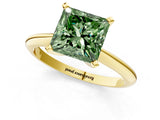 Yellow gold Fancy Green Princess Cut Diamond Solitaire Engagement Ring with Classic Band and Four-Prong Setting_25