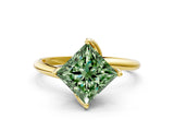 Yellow gold Fancy Green Princess Cut Diamond Solitaire Engagement Ring with Four-Prong Setting and Classic Band_20